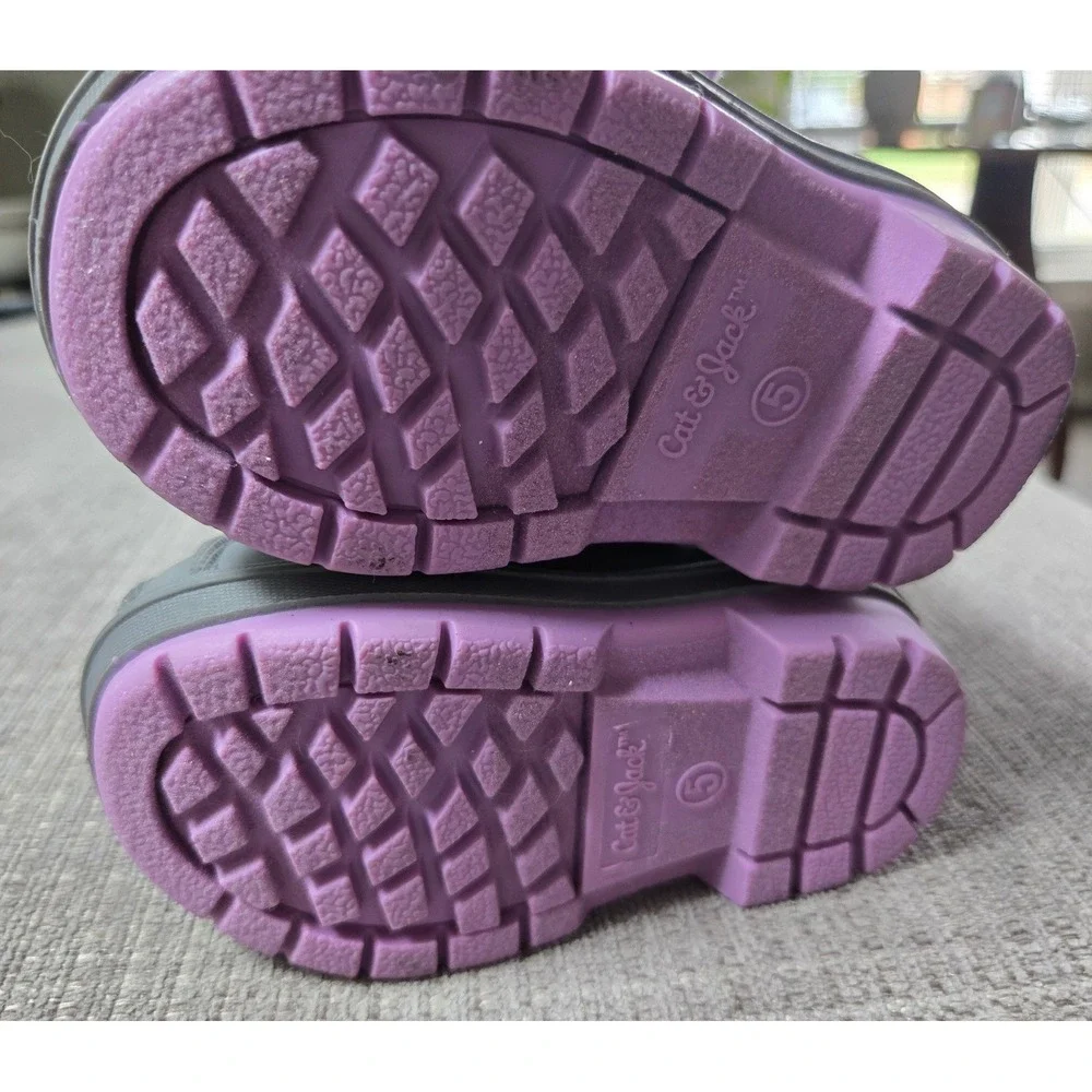 Cat & Jack Toddler Girls Purple Grey Faux Fur Snow Boots Size 5 Duck Boots